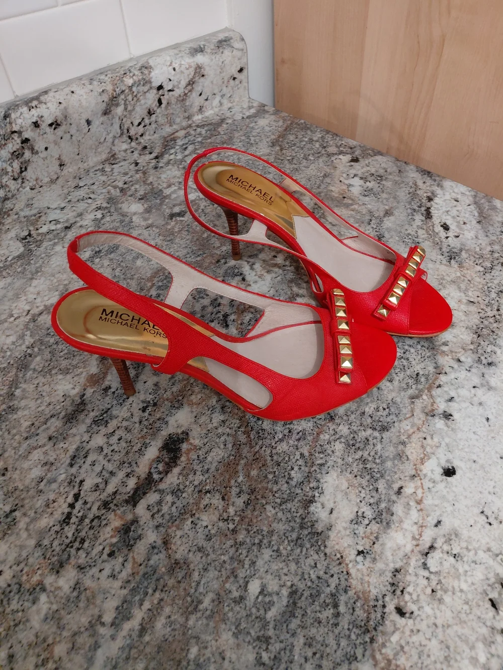 MICHAEL Michael Kors **Orange** Gold Studded Slingback Heels